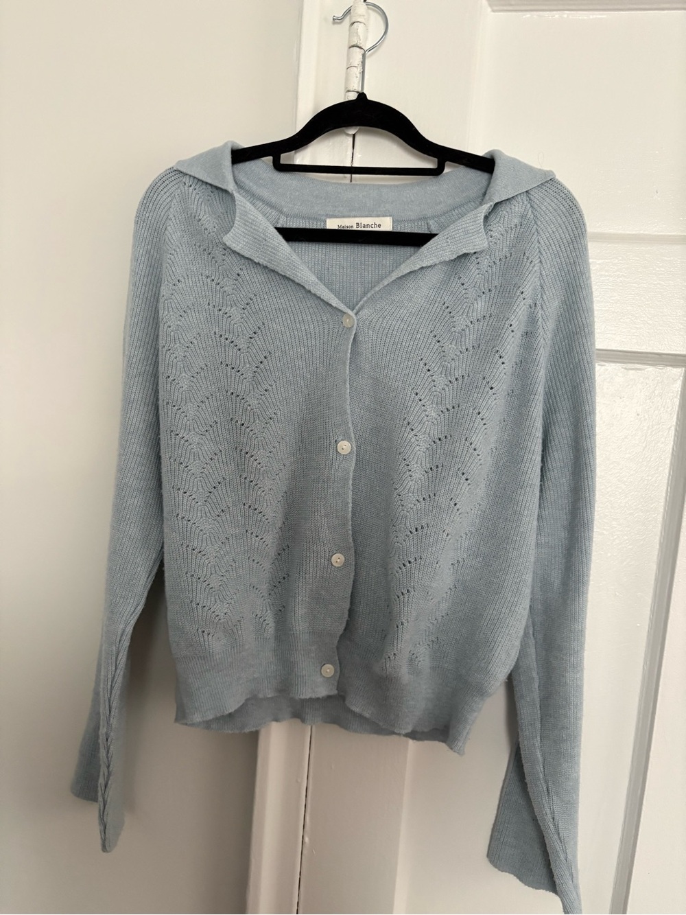 🌟 Maison Blanche Light Blue Pointelle Collared Cardigan 🌟